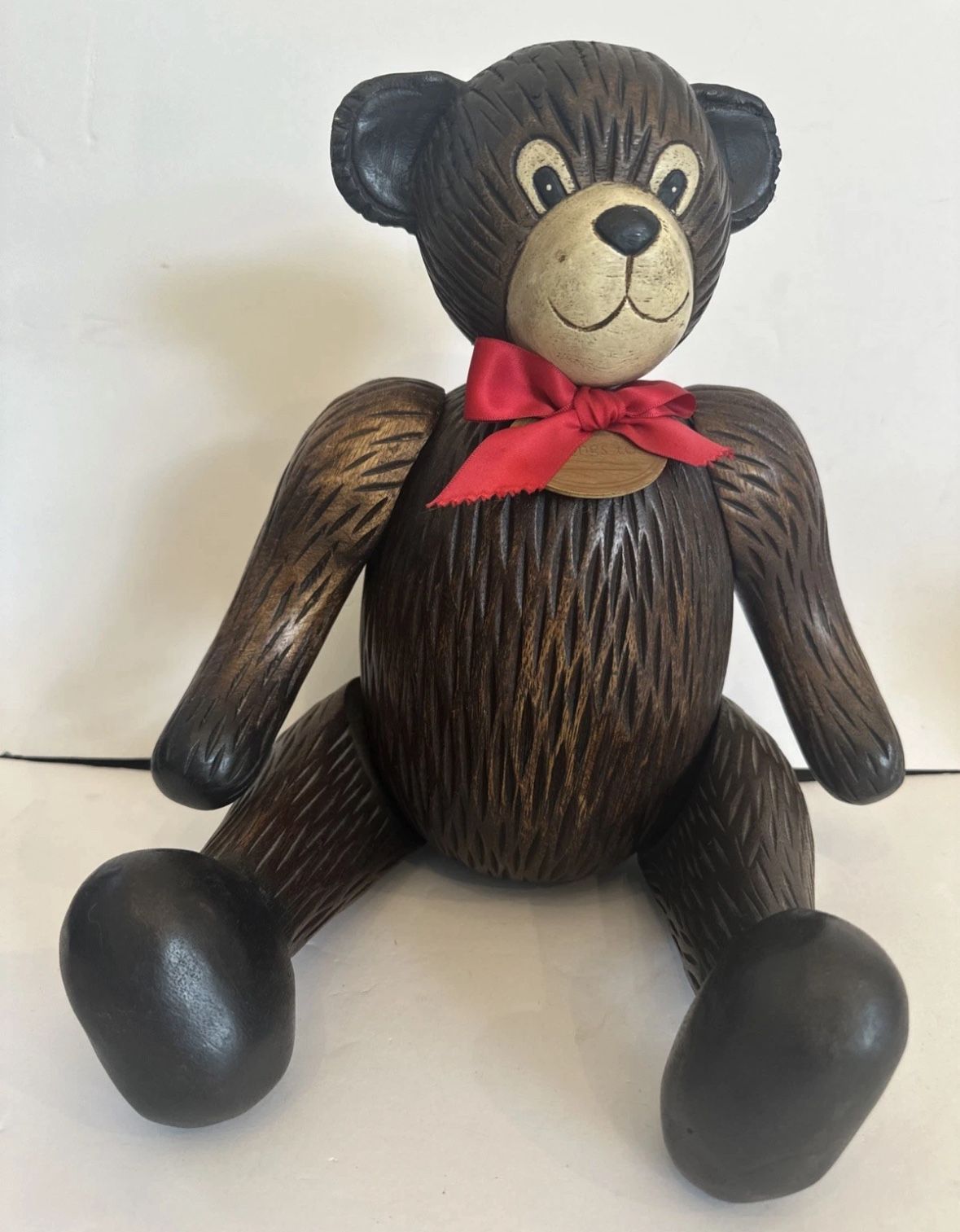 VINTAGE ALL WOOD JOINTED TEDDY BEAR CARVED MOVABLE PARTS