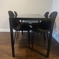 Black Glass Dining Table Set – 4 Chairs