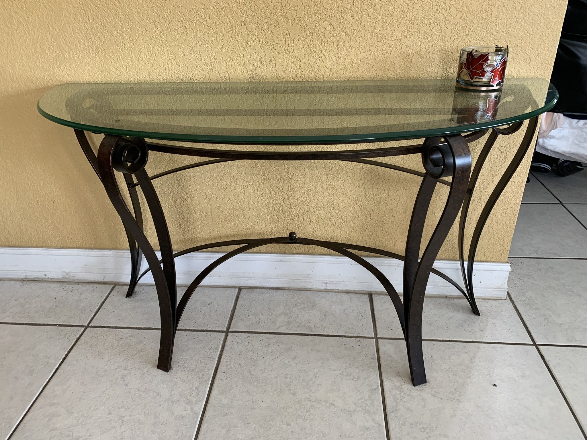 3 Piece Set Including Coffee, Side And Console Brass Colored Glass Top Table