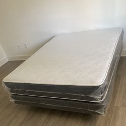 Queen Size Mattress 10 Inches Set With Box Springs And Metal Bed Frame New From Factory Delivery Same Day
