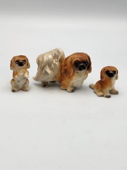 Vintage Pekingese Dog Ceramic Figurine Lot of 3 Miniature Collectible Statues F4