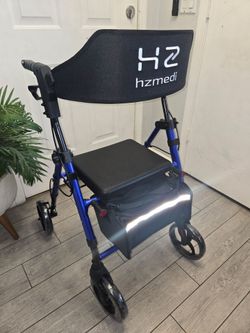 Rollator Walker for Seniors with seat Adjustable Height 8" Wheels Blue, All Terrain Rollator Walker