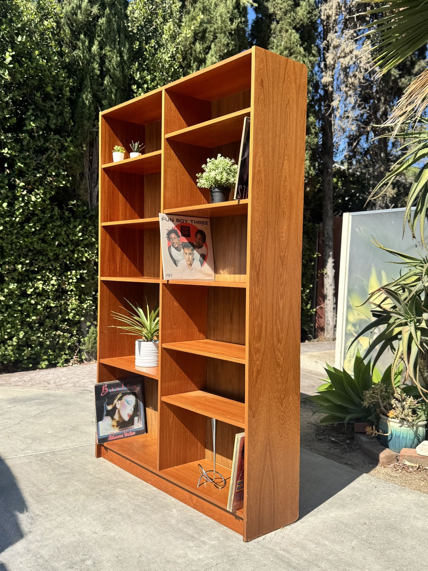 Danish Modern Mid Century Teak Double Bookshelf Wall Unit Cabinet Book Shelf Case