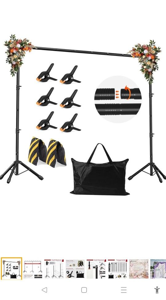 JSungo Backdrop Stand, Adjustable 10x7.5 FT Background Stand Backdrop for Parties, Photo Video Studio, Portable Photography Backdrop Stand with Carryi