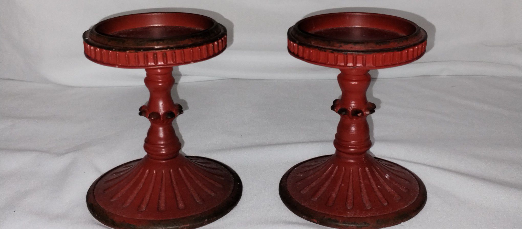 Set Of 2 Red Candle Holders