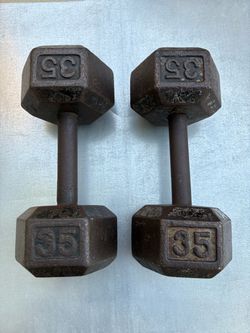 Pair of 35lb Cast Iron Hex Dumbbells