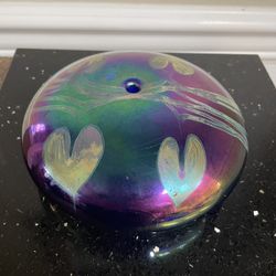 1988 Glasshouse Studios Signed Iridescent Blown Art Glass Oil Lamp 5.5”