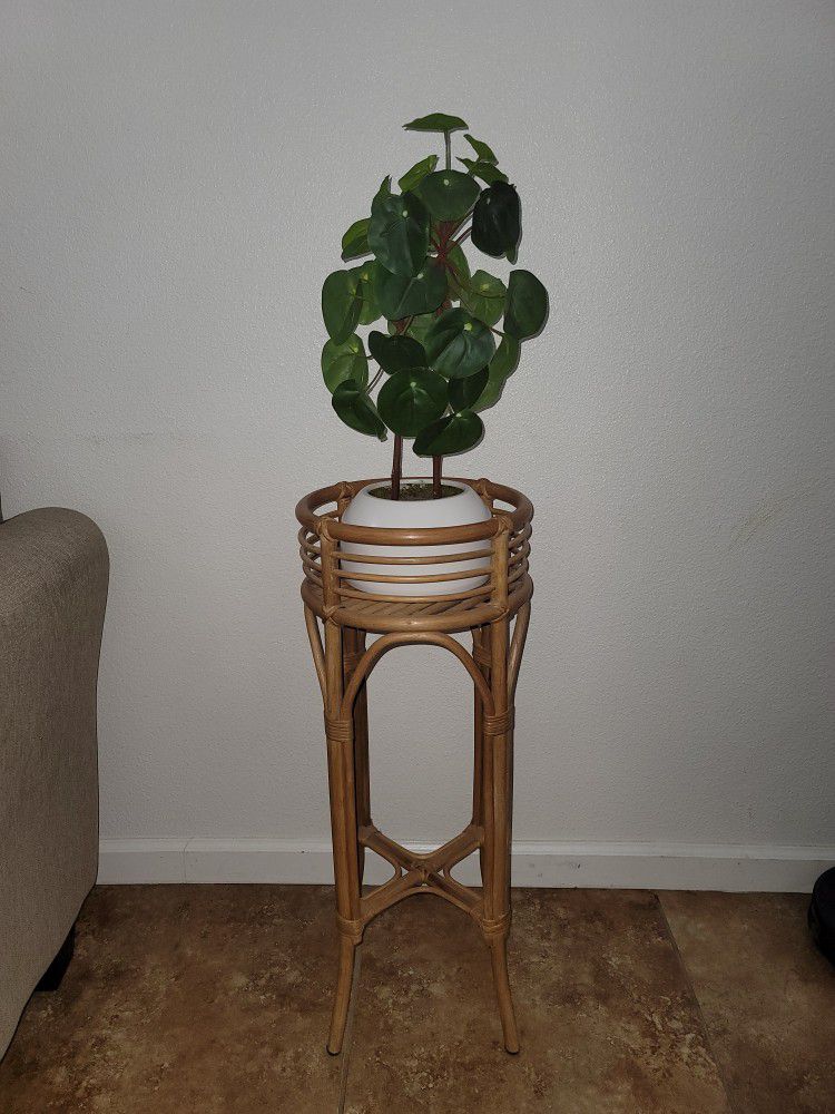 Bamboo Plant Stand And Fake Plant