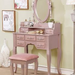 Brand New Rose Gold Traditional Style Vanity + Stool