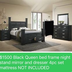 Black Bedroom Set That Includes 9 Drawer Dresser /mirror Nightstand And Bed Frame 