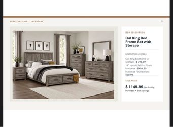 Brand New 3 Piece Cal King Bed Frame Set with Storage