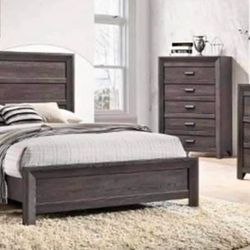 4- PIECES DARK GRAY QUEEN BEDROOM SET INCLUDED: 1- QUEEN BED FRAME 1- DRESSER 1- MIRROR