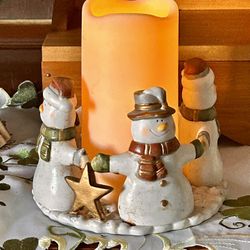 Snowman candle holder with artificial candle