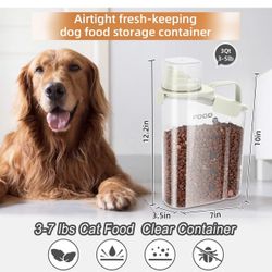 Plastic Pet Food Storage Container With Sealed Clasps, 1 Measuring Cup and With Folding Bowl (Beige 1Pack)