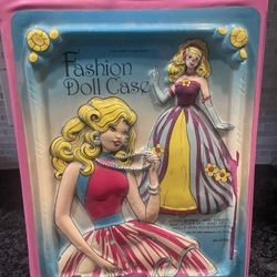 Vintage Pink Doll Carrying Case With Barbie And Doll Accessories Lot