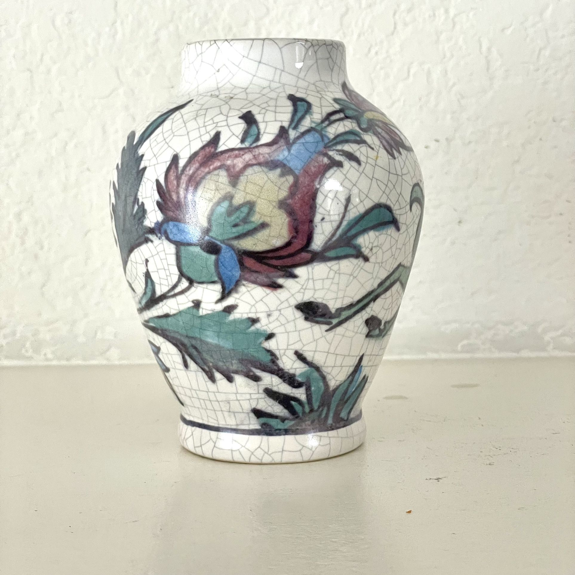 Pottery Barn White Vase With Flowers And Animal 