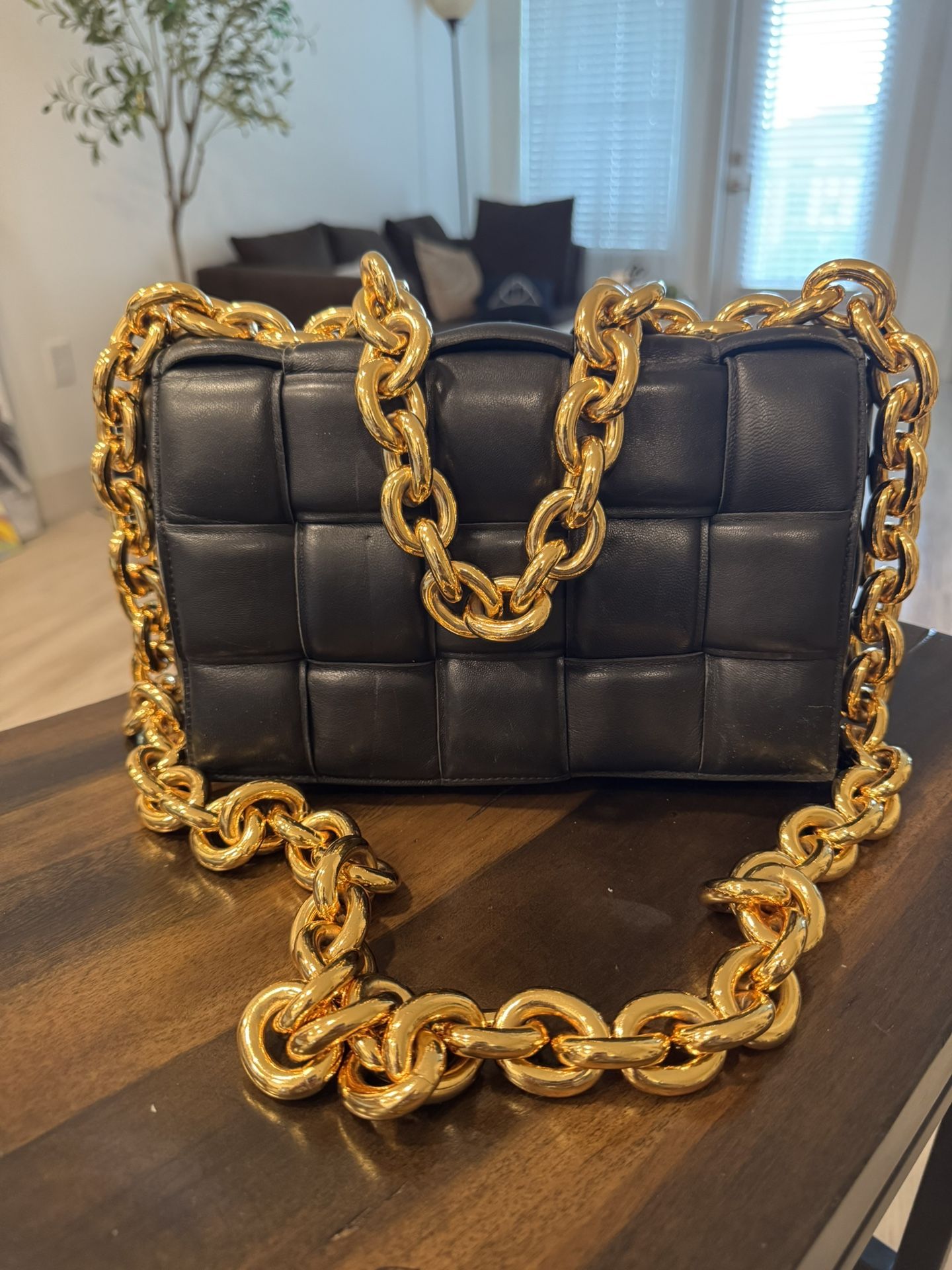 Bottega Veneta Cassette Gold Hardware Intrecciato Crossbody Black Leather