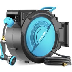 5/8" 75FT Retractable Garden Hose Reel, Wall Mounted Automatic Hose Reel with Upgraded 10 Pattern Nozzle/Any Length Lock/Slow Return System/180°Swivel