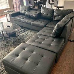 NEW BLACK LEATHER SECTIONAL SOFA COUCH 