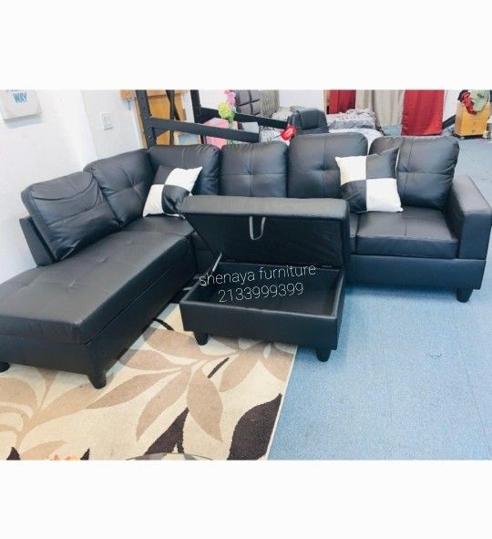 Black Leather Sectional Sofa New