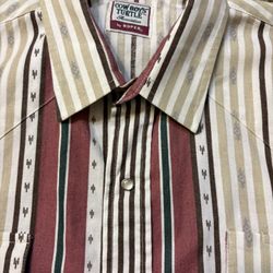 VTG Cowboys' Turtle Association Khaki Burgundy Western Shirt Mens Size Large