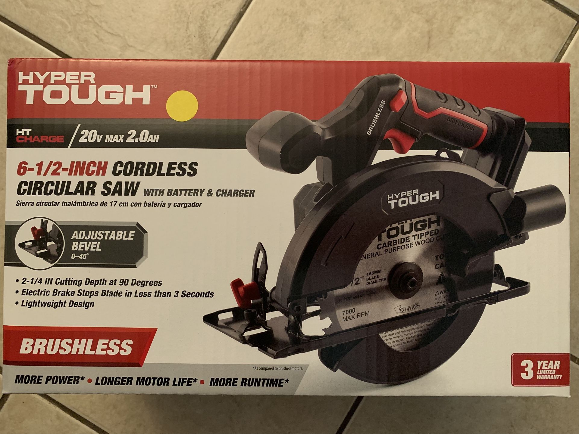 Hyper Tough 20v 6 1/2” Cordless Circular Saw W/Battery& Charger