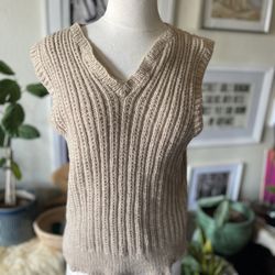 Vintage Sleeveless Knit Sweater Vest Womens Medium Beige 