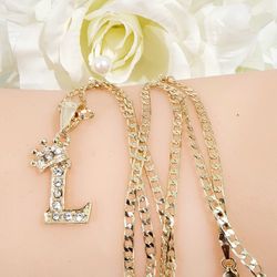 L Initial Letters Necklaces 14k Gold Plated  New