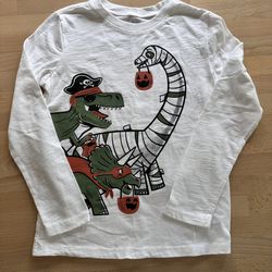 Boys Halloween Shirt Sz 7 Dinosaur Trick or Treat Long Sleeve Tee EUC Kids