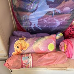 Little Girl Items- Princess, Tinkerbell And Hello Kitty Sleeping Bags, Folding Camping Chair, Bike Helmets