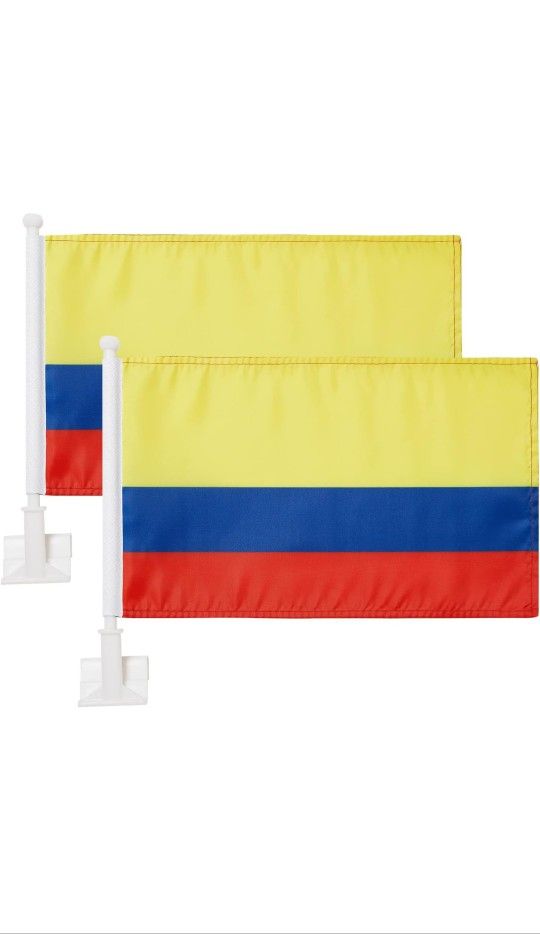 2 Pack Car Flags,Car Flag Colombia Flag Outdoor with Colombian Flag and Car Flag Pole, Car Logo Window Clip Can be Clipped to Most Windows 14 inch Fl