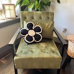 1pc Green Velvet Accent Chair for living room space, bedroom with wood arm frame