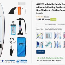 GARVEE Inflatable Paddle Board 10'6"x33"x6" + Adjustable Floating Paddles + Premium Accessories + Non-Slip Deck + 380 lbs Capacity + Suitable for All 