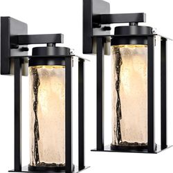 LED Dusk to Dawn Outdoor Light Fixtures - 2 Packs Modern Porch Lighting with Attractive Glass, 13W 3000K LED Exterior Sconce Wall Mount with Photocell