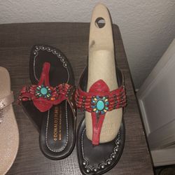 Sandals Turquoise Jewel, Pink Sparkly, Black And Leather