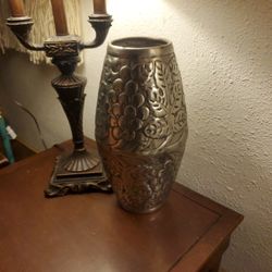 Vintage Hand Made Hammered Metal Olive Tree Vase