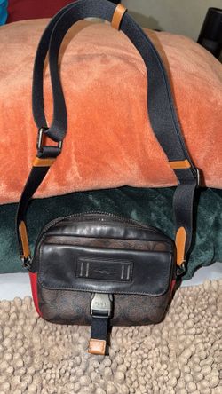 Coach CP074 Signature Canvas Crossbody Bag Black Brown Red Men's
