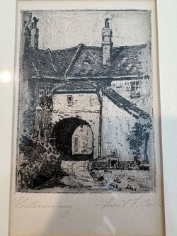 Vintage Framed Etching Print "Klosterneuburg" by Stuart A. Bell