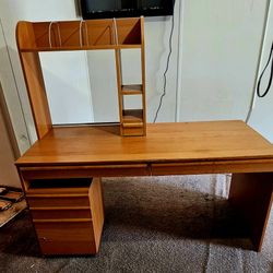 3 Piece Wood Veneer Computer Desk With Hutch And File Cabinet 