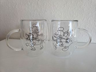 JoyJolt DisneyMickey and Pluto Aroma Glass Double Wall Mugs Set of 2