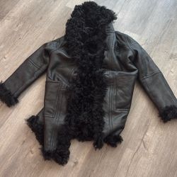 John Varvatos Reversible Black Leather Fur Coat