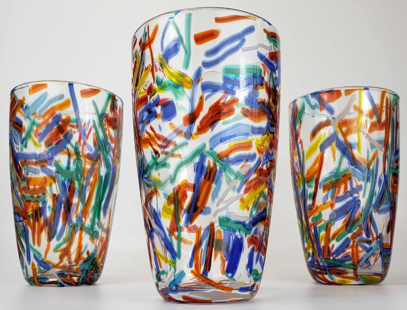 (4) Set of Four Gorgeous Colorful/Confetti Art Glass Tumblers- PERFECT CONDITION!