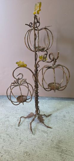 UNIQUE 3 PUMPKIN METAL TEA LIGHT TREE DISPLAY