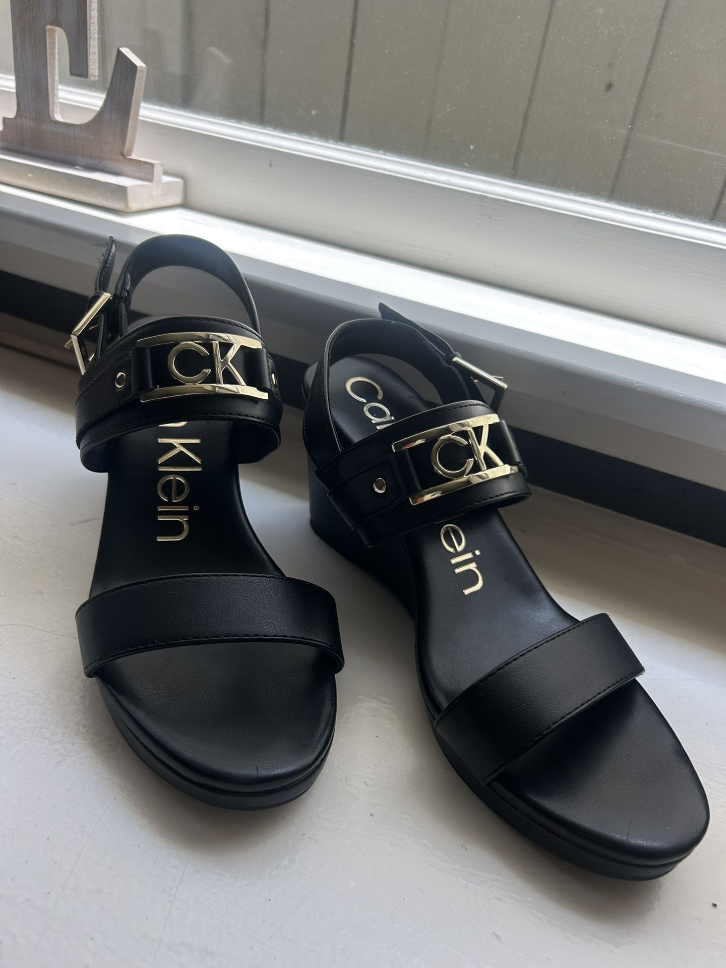 Calvin Klein Black Wedge Sandals 