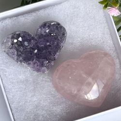 Rose Quartz Heart 🌸 🩷 & Amethyst Heart 💜 