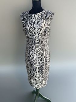 Black and White Damask Sleeveless Sheath Dress