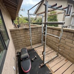 Weight Rack / Squat Rack + Barbell + Bench / Home Gym