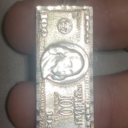 Silver 100 Bill Pendant and Curb Chain 