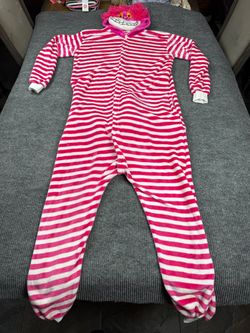 Cheshire Cat Costume XL Striped Fleece One Piece Hood - Halloween