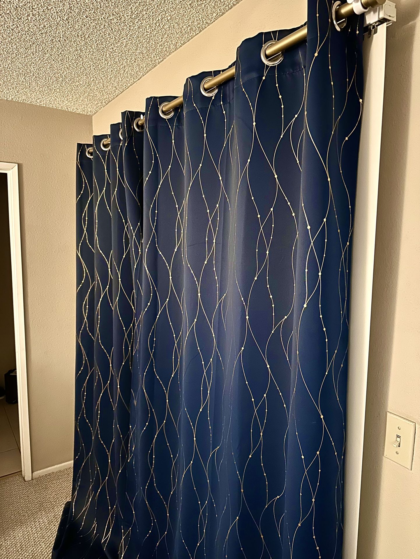 Navy Blue And Gold Stars Curtains With Gold Curtain Rod
